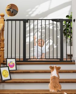Adjustable Metal Baby Gate 29.7-48in Wide Auto-Close Dual-Lock Black