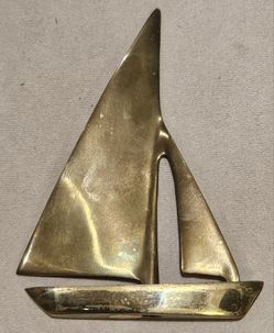 Vintage Russ 5" Brass Sail Boat Ship Paper Weight Made In Korea
