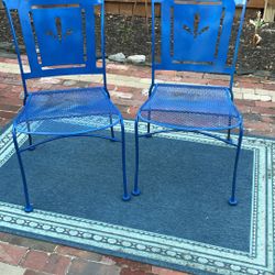 Two Royal Blue Wrought Iron Chairs Freshly Painted.