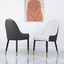 Upholstered Dining Chairs, Set of 2 - Dark Brown and White