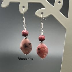 Rhodonite Genuine Stone Handmade Earrings
