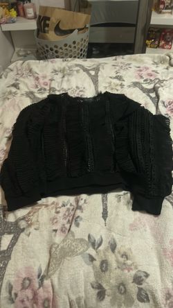 Black Ruffle Detail Cropped Sweater