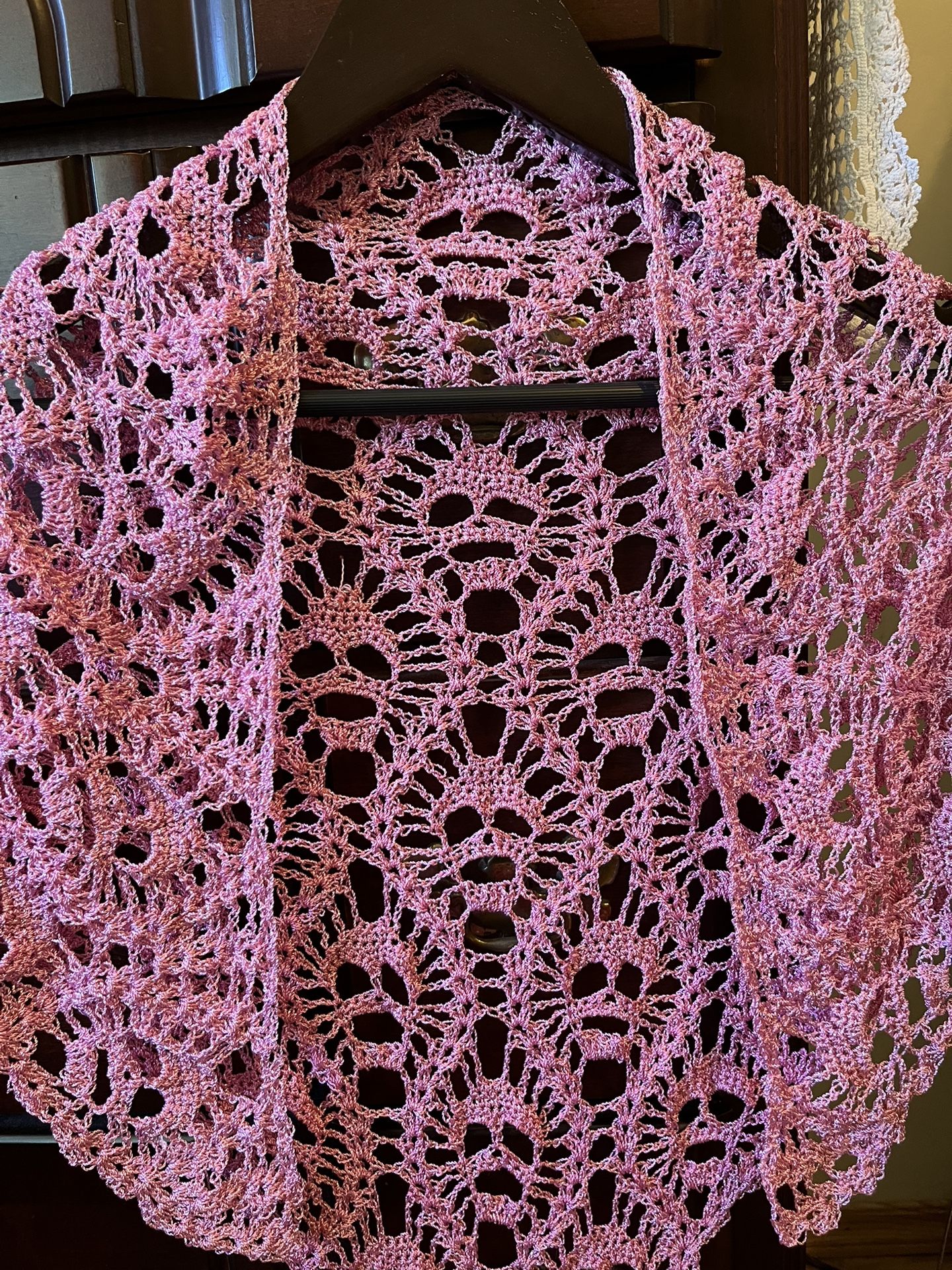 Rose And Metallic Colored Shawl With Sugar Skull Motifs. Beautifully Handcrafted.
