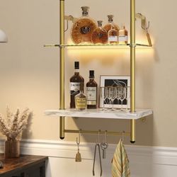 Brand new bestier 2 tier led floating shelves for bathroom, bedroom, kitchen  Marble / gold Price $20 Online Price $40  *Already assembled   Pick up n