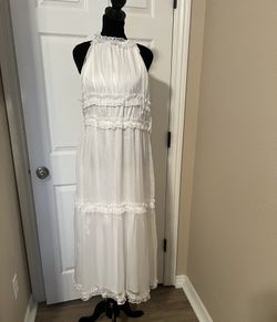 Lace white maxi prom or sundress with ruffles
