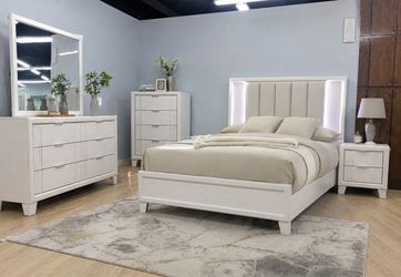 White Bedroom Set with LED Headboard