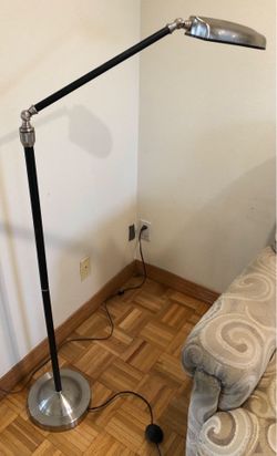 Adjustable floor lamp, brushed metal and black