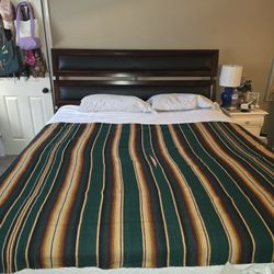 California King Hardwood Bed Frame With Faux Leather In Excellent Used Condition 