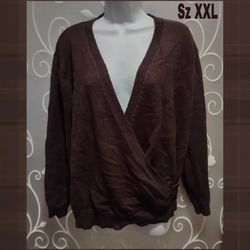WOMENS BROWN PLUS SIZE XXL CRISS CROSS SWEATER
