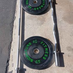 Weights Rubber 2.25 & 1 Bars & Curl Bar 