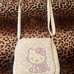 Hello kitty white faux leather adjustable crossbody bag 