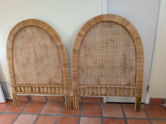 Vintage Woven Rattan Headboard and Footboard Set