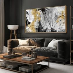 Large Abstract Gold and Black Canvas Wall Art