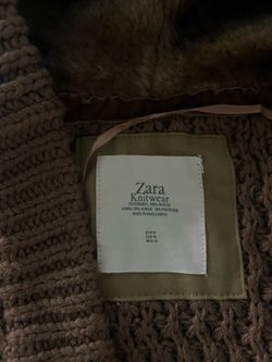 Zara Brown Hooded Knit Sweater Vest w/ Faux Fur Lining