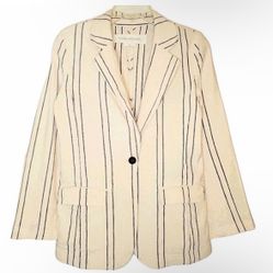 Treasure & Bond Cream Linen Blend Striped Blazer