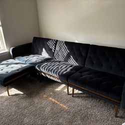 black velvet futon with ottoman & gold legs $500