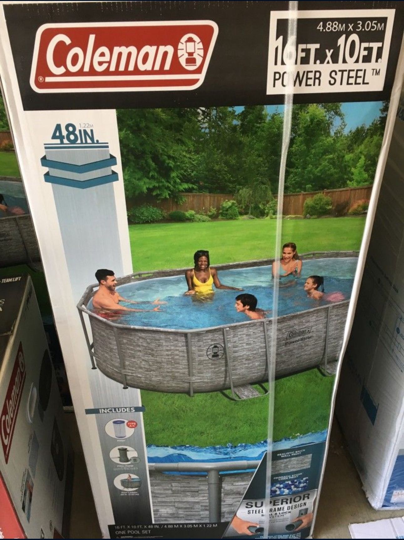 HUGE 16 Foot X 10 Foot X 48 Inch Tall Coleman Steel Frame Swimming Pool - Includes Filter, Filter Pump, Pool Ladder - NEW IN BOX