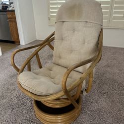 Swivel Rattan rocking lounge chair mid century beachy boho