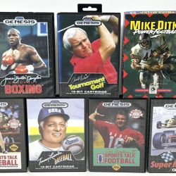 7 Sega Genesis Sports Game Lot - Football, Baseball, Golf, Boxing, Racing