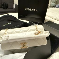 Authentic Chanel Quilted White Flap Bag 