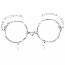 NEW Cross Religious Couple Bracelet Heart-Shaped Charm Stainless Steel Magnetic