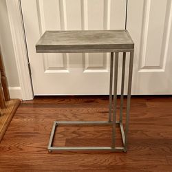 C Shaped Table with Light Gray Wood Top & Metal Base