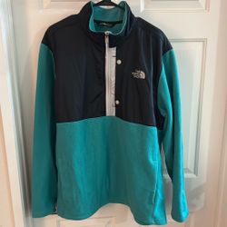 North Face Jacket Mens XXL Turquoise Black 1/4 Quarter Zip Fleece Soft Pullover