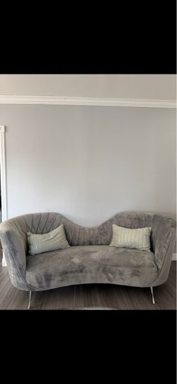 Modern Gray Velvet Loveseat Sofa