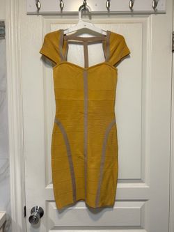 Bebe yellow and grey dress