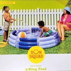 Sun Squad INFLATABLE 3-Ring Pool 5.5 FT Round Inflatable Kids Pool, Blue & White