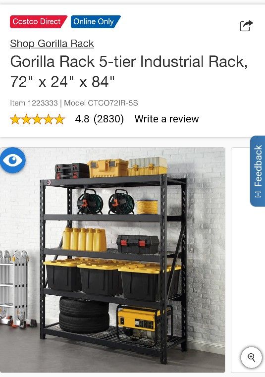 Gorilla Rack 5-tier Industrial Rack, 72" x 24" x 84"