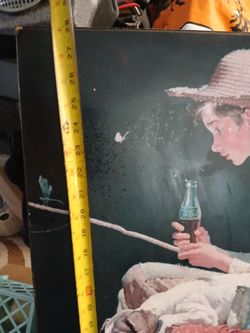 Norman Rockwell Coca-Cola boy print on wood
