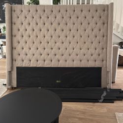 King Size Headboard And Footboard Beige Fabric