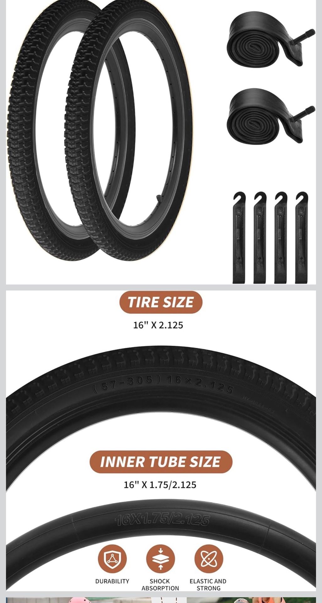 Kids Bike Tire 2 Pack Folding Replacement Tire and Inner Tubes 