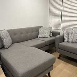 Grey Sofa with Reversible Chaise and Love Sofa 