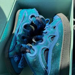 Blue Rhinestone Lanvins Curb Sneakers