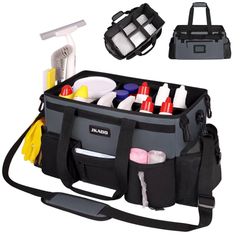 (9294) Larsge Wearable Cleaning Caddy Bags,Cleaning Supplies Storage Bag with Handles and Adjustable Shoulder Strap and Removable Waist Straps,Waterpr