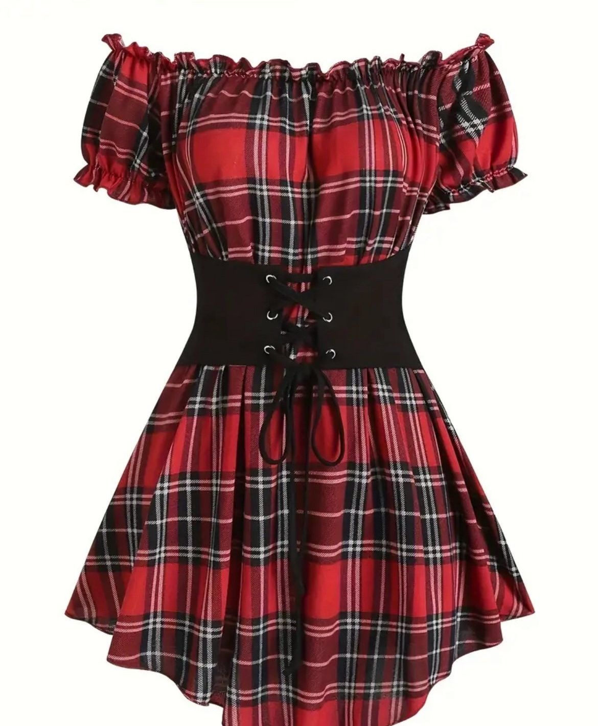 New Red And Blk Belted Mini Dress