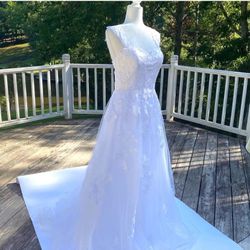 New Etsy Custom Floral Lace Appliqué Boho Sheer Tulle Wedding Gown Dress Sz 4