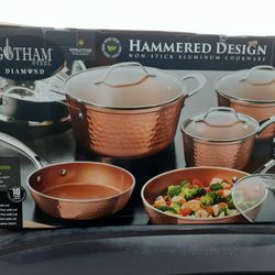 GOTHAM PAN SET HAMMERED DESIGN..BRAND NEW IN BOX...COST 150.00 NEW.   WILL SELL FOR 70.00 FIRM