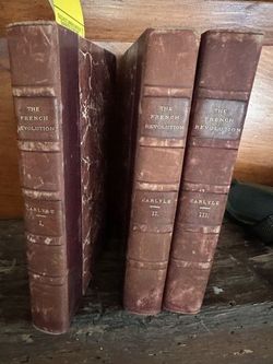 Antique volumes I, II and III of the French revolution by Thomas Carlyle. Late 18th early 19th century.