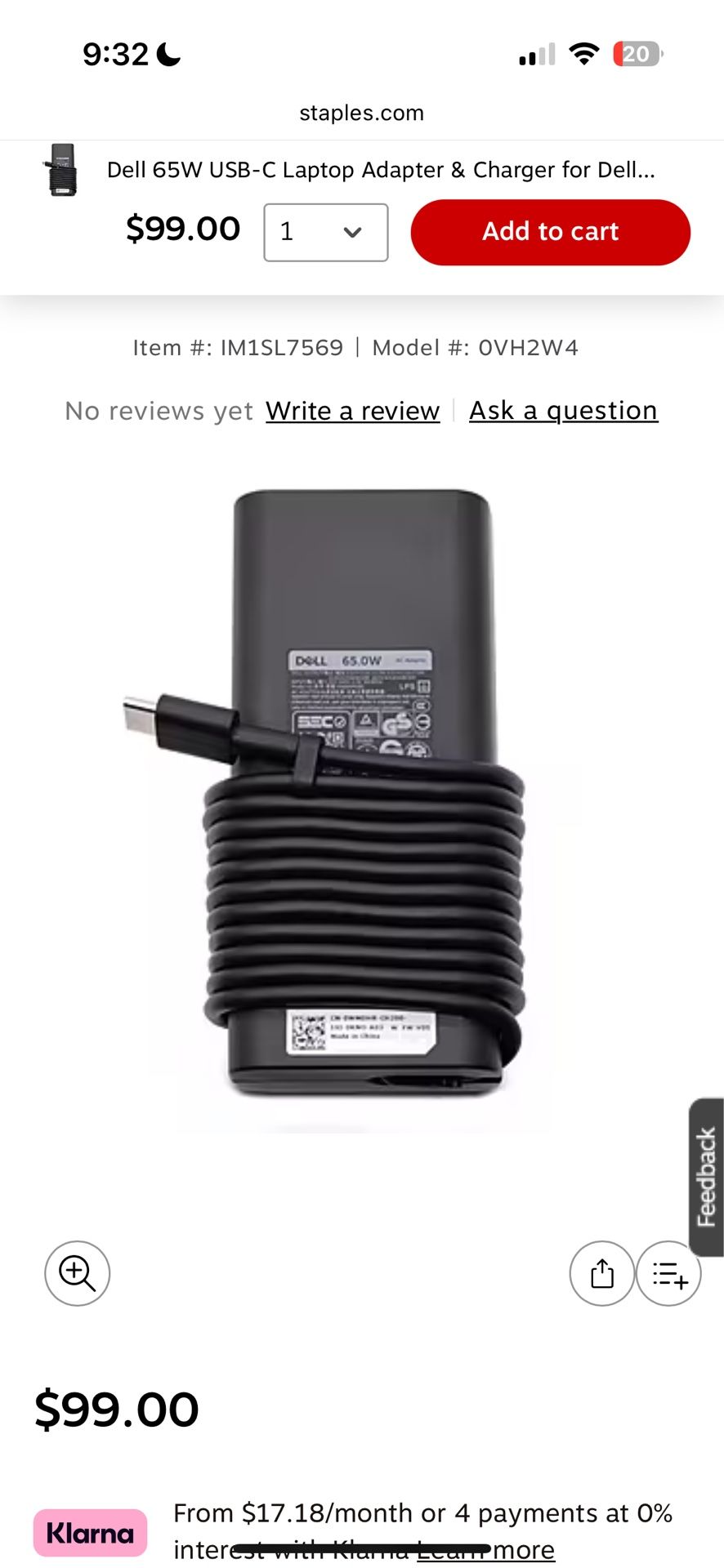 Dell 65W USB-C Laptop Adapter & Charger