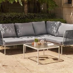 EAST OAK 5-Piece Modular Patio Furniture Set, White, Blue frame EAST OAK 5-Piece Modular Patio Furniture Set, White, Blue frame