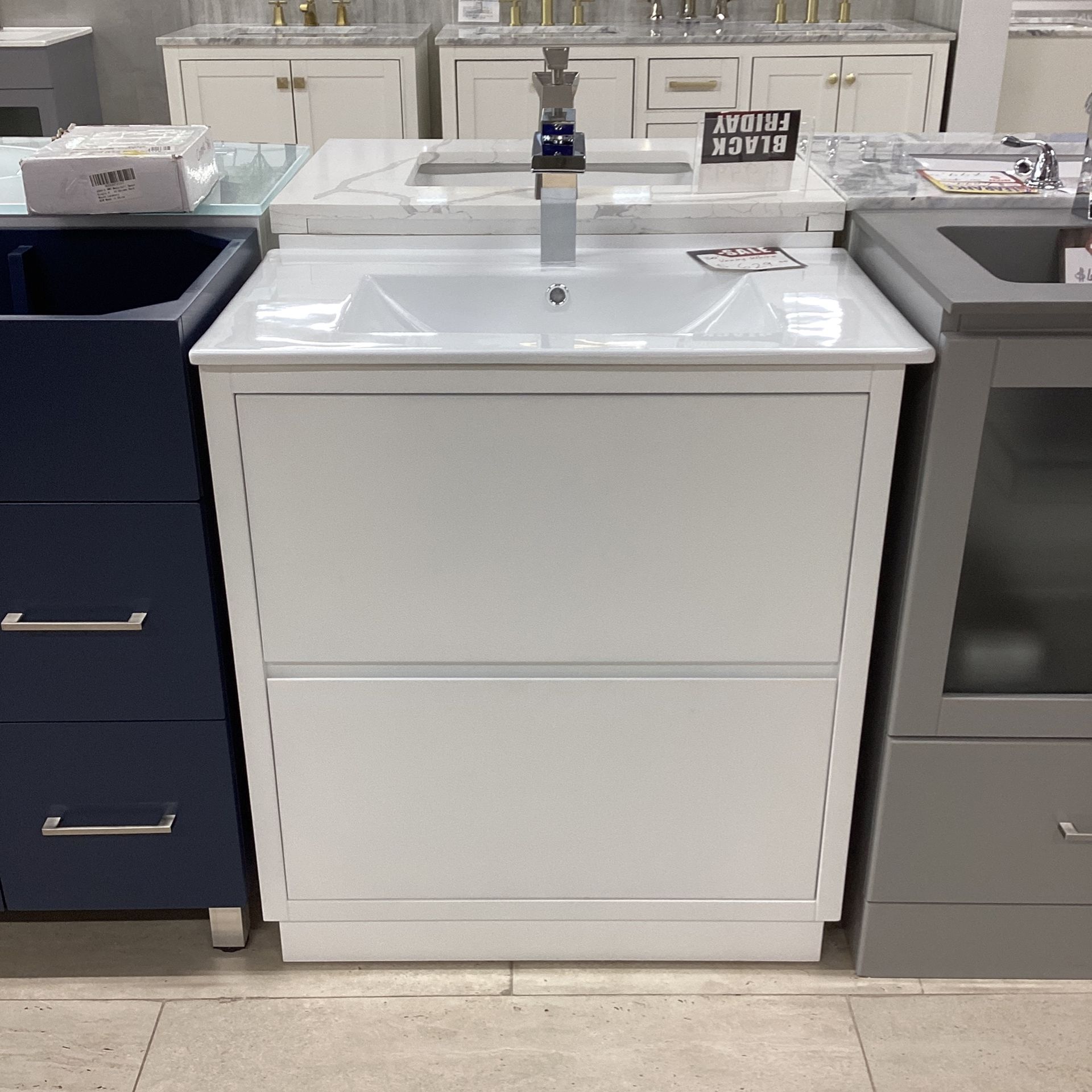 30” White Bathroom Vanity Solid Wood Softclose Drawers Fully Assembled Available Today In Our Showroom!!