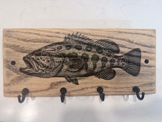 Solid Oak Gag Grouper Fish Key Hanger