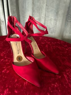 Penny Loves Kenny Red Satin Heels Size 8