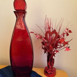 Tall Red Glass Decanter 