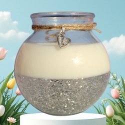 Decorative Candle handmade with soy wax and glittery silver gel