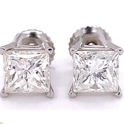 14kt Gold Stud Earrings with Princess Cut Solitaire Diamonds  
