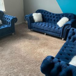 Covert Blue Velvet Living Room Set / Sofa and Loveseat  